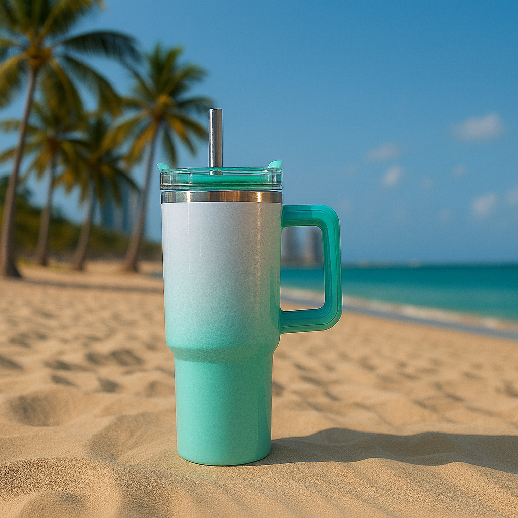 40 oz Handled Tumbler Shimmer Ombre - White & Mint