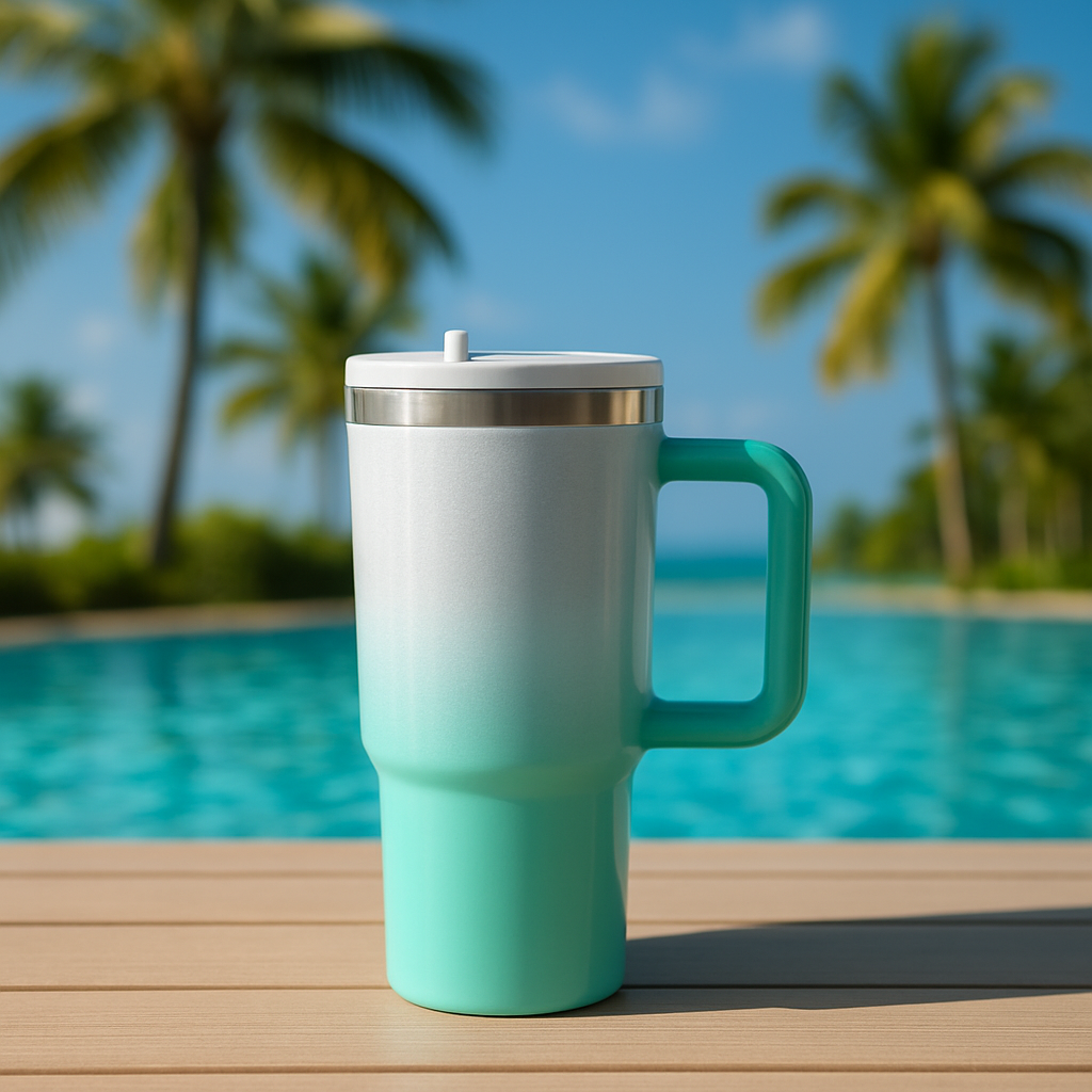 40 oz Handled Tumbler Shimmer Ombre - White & Mint