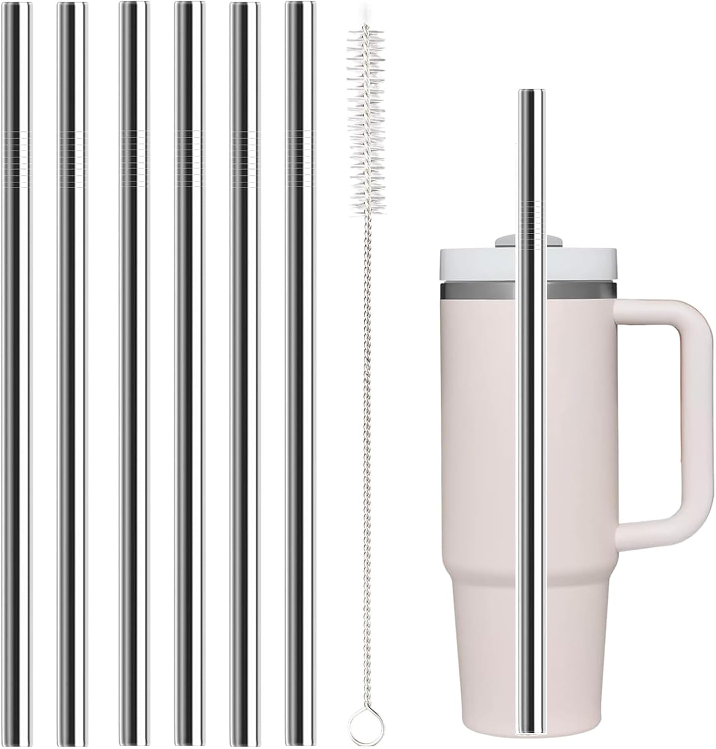 6 Pack Stainless Steel Straws for Stanley Tumblers with Brush